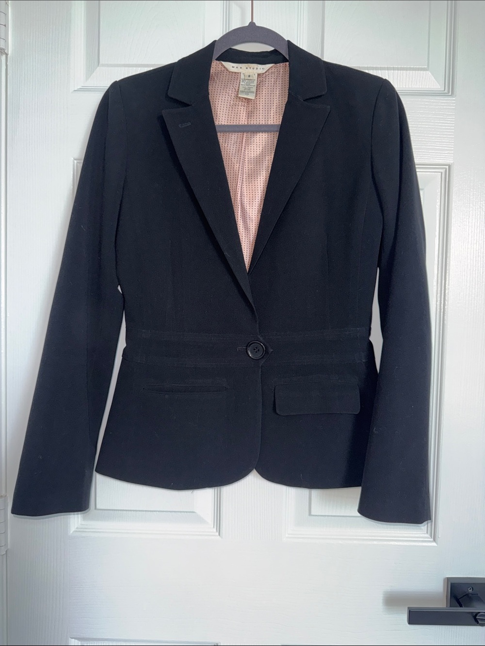 Tahari Black Single-Button Tailored Blazer with Pink Lining